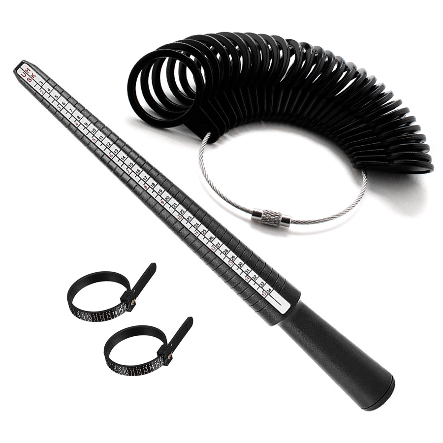 4 Stücke/1 Set Ringgrößen-Messwerkzeuge - Ringgrößen-Manometer und Ringgrößen-Messring mit 2 Stücke Finger-Messset - vier Größen Ringmessruten aus Kunststoff - geeignet für Frauen und Herren Schmuck Ringe