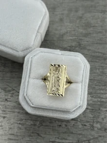1 pieza Anillo cuadrado delicado con grabado de la Virgen María, regalo de joyería de uso diario para mujeres - anillo - Ver 3