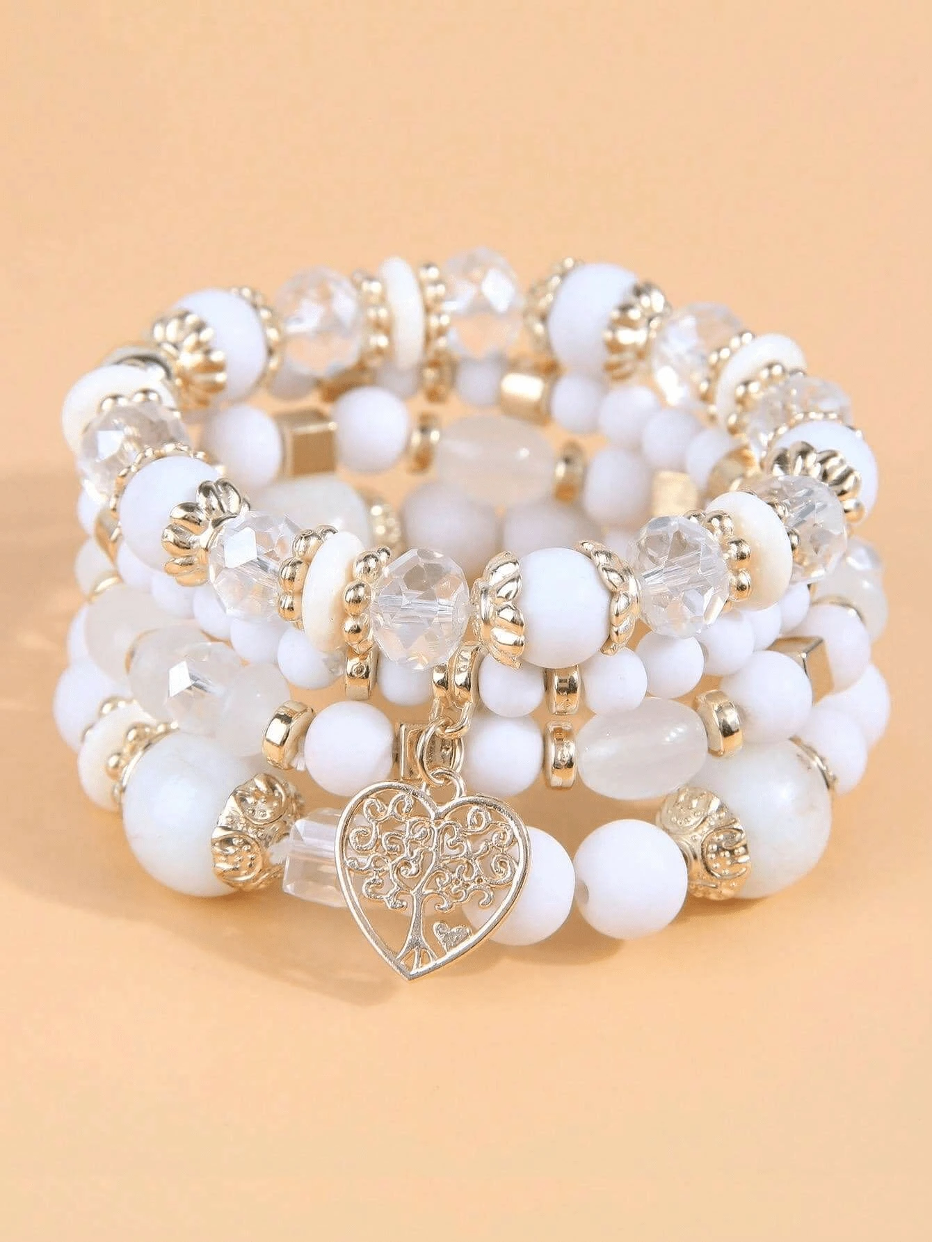 4 Pieces/Set Girls Bohemian Multi-Layer Elastic Crystal Love Tassel Simple Versatile Mother's Day Gift Bracelet