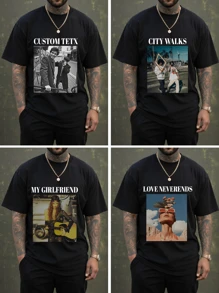 Customized Photo Print Plus Size T-Shirt For Men, Personalized Image/Text Design, Plus Size Menswear Customization, Loose Fit Plus Size Summer T-Shirt, Upload Your Friends/Selfie/Family/LOGO/Pet Photos, Birthday/Father's Day/Valentine's Day Custom, Team Uniform/Outdoor Apparel Custom, Personalized Graphic Crew Neck Plus Size Short Sleeve Loose Fit Men's T-Shirt, Holiday Gift, Birthday Gift Custom, Plus Size Men's T-Shirt, T-Shirt Graphics Custom, Casual Plus Size Summer Tees
