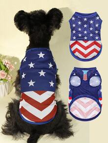 HOLAPET 1pc Random Design Dog Summer Cool T-Shirt, Independence Day Print, Breathable Pet Tee Suitable For Small Cats And Dogs - Red - View 4