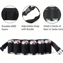 1pc Beer Belt Holster, Beer Soda Bottle Holder Belts, Drink Can Holder, Adjustable Waist Pack Bag, Holds 6 Cans, Perfect For Parties, Picnics, Hiking Men Essentials Water Bottle Tools