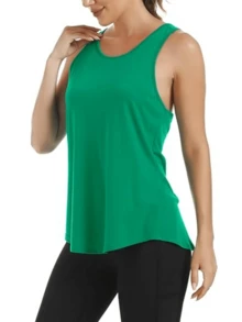 Women's Backless Workout Top, Backless Yoga Shirt With Tie Back, Activewear Racerback Workout Tank Top, Summer - Green - View 2
