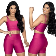 Fitness Set Shorts And Top With Removable Padding Suplex Gym Running Training Gym Set - Rose Red - View 2