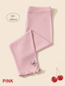 4 件/1 件女童纯色竖条纹七分紧身裤，带小樱桃装饰，透气弹力紧身裤，儿童七分裤，适合儿童夏季日常穿着