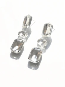 Bông tai thả trang trí bằng đá rhinestone - Bạc - Xem 2