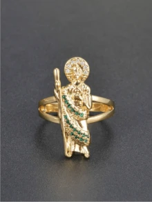 Tsnamer 1 Piece Delicate Vintage Virgin Mary Cubic Zirconia Gold Ring, 14K Gold Plated, Everyday Jewelry Gift For Women, Charm Jewelry - Ring - View 1