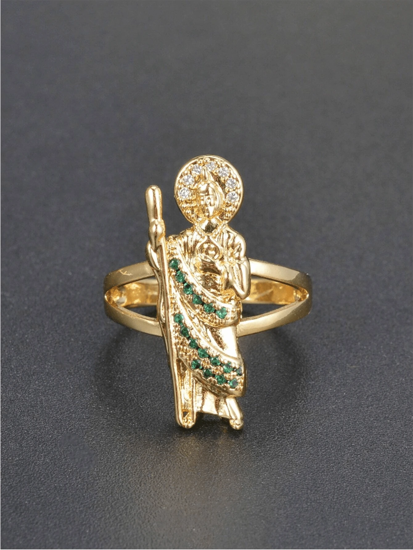 Tsnamer 1 Piece Delicate Vintage Virgin Mary Cubic Zirconia Gold Ring, 14K Gold Plated, Everyday Jewelry Gift For Women, Charm Jewelry - Ring - View 1