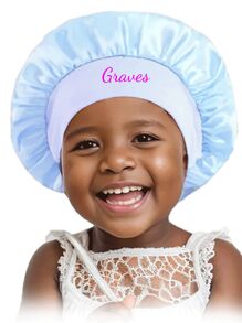 Casquette de sommeil en satin pour enfants avec texte personnalisable, casquette ronde en faux soie à large bord élastique de couleur unie, couleurs bonbon mignonnes, foulard de tête multifonctionnel pour bébé, ornemental, lettrage, élégant, moderne, coloré, mignon, adorable, décontracté, personnalisé, cadeau idéal pour lui, cadeau idéal pour elle