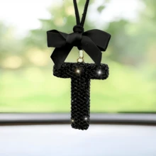 Shiny Letter Hanging Decor With Bow Accent, Fashionable English Letter Charm Decor For Car Rearview Mirror, Your Personalized Accessory - Multicolor - View 10