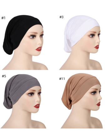 4 Pieces/Set Solid Color Inner Hijab Cap Breathable Stretchy Tube Turban Hat Muslim Underscarf For Dress
