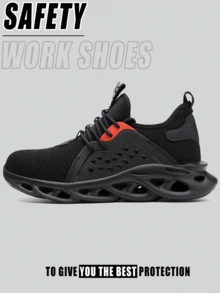 1 双轻便 EVA 鞋底工作靴，安全钢头鞋，黑色，男女通用，大码，耐用，防刺穿，透气，适合仓库、钢铁行业、户外工作，也可作为休闲鞋用于徒步旅行、登山、锻造车间、建筑工地等。