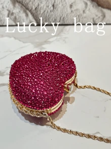 1PC Ladies Fashion Shiny Heart Shape Rhinestone Handbag Design Wedding Clutch Evening Bags Women Party Dinner Clutch Purse, Suitable For Formal Occasions Like Dinner Party,Wedding,Banquet,As Gift For Women