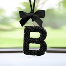 Shiny Letter Hanging Decor With Bow Accent, Fashionable English Letter Charm Decor For Car Rearview Mirror, Your Personalized Accessory - Multicolor - View 3