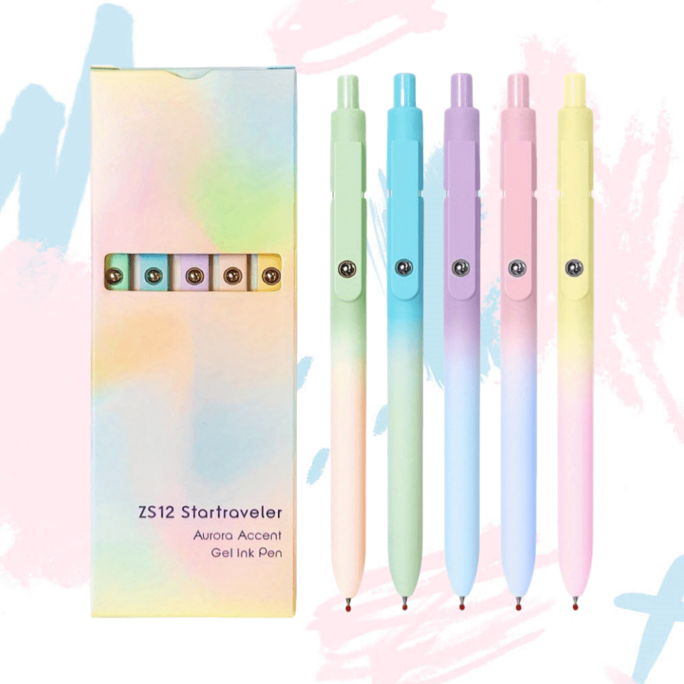 5pcs/Set Skin Tone Gradient Aurora Gradient Low Center Of Gravity Push-Button Neutral Pens, Smooth, Quick-Dry, 0.5mm, For Students, School Supplies, Back To School