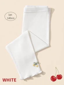 4 件/1 件女童纯色竖条纹七分紧身裤，带小樱桃装饰，透气弹力紧身裤，儿童七分裤，适合儿童夏季日常穿着