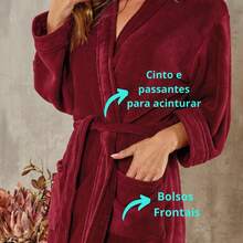 Unisex Microfiber Plush Bathrobe Soft Touch - Bloodstone - View 4