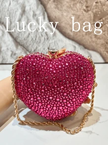 1PC Ladies Fashion Shiny Heart Shape Rhinestone Handbag Design Wedding Clutch Evening Bags Women Party Dinner Clutch Purse, Suitable For Formal Occasions Like Dinner Party,Wedding,Banquet,As Gift For Women