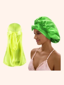 Bonetă din satin, bonetă de mătase pentru dormit, set Durag și bonete asortate cu bonetă cu bandă de cravată pentru păr creț, împletituri, bonetă de somn - Multicolor - Vizualizare 12