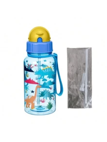 1pc 500ml Cute Cartoon Print Water Bottle With Straw For School Leak Proof & Easy Clean & Carry Handle - Multicolor - View 21