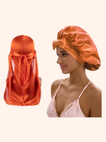 Bonetă din satin, bonetă de mătase pentru dormit, set Durag și bonete asortate cu bonetă cu bandă de cravată pentru păr creț, împletituri, bonetă de somn - Multicolor - Vizualizare 11