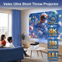 VELEC Proiettore intelligente a tiro ultra corto VELEC HY450, supporto 1080P 4K 8K, con WiFi6 e BT 5.4, proiettore con offset automatico, videoproiettore con correzione automatica per home theater/uso all'aperto