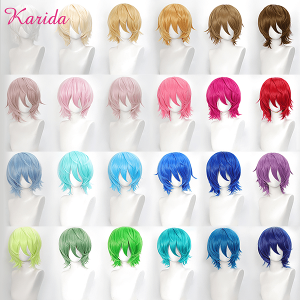 Karida Cosplay Wig Short Synthetic Cosplay Hair With Bangs 14 Inch Universal Cosplay Wigs For Synthetic Hair Spiky Layered Straight Cosplay Wig For Men Fancy Dress Glueless Heat Resistant Fiber Hair High Density Natural Looking Cosplay Wig