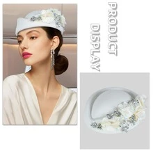 1Pc Felt Turban Hat Pillbox Hats For Women Derby Hat Fascinator Hats With Flower Embellished Elegant Ladies Tea Party Hats Vintage Beret Hat Decorated With Rhinestone Fashion Fedoras Cap For Cosplay Costume Accessories For Wedding Party Women Ladies Gift Sleep Bonnet - A - View 5