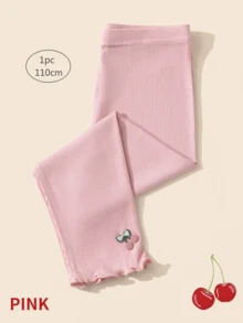 4 件/1 件女童纯色竖条纹七分紧身裤，带小樱桃装饰，透气弹力紧身裤，儿童七分裤，适合儿童夏季日常穿着