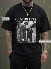 Customized Photo Print Plus Size T-Shirt For Men, Personalized Image/Text Design, Plus Size Menswear Customization, Loose Fit Plus Size Summer T-Shirt, Upload Your Friends/Selfie/Family/LOGO/Pet Photos, Birthday/Father's Day/Valentine's Day Custom, Team Uniform/Outdoor Apparel Custom, Personalized Graphic Crew Neck Plus Size Short Sleeve Loose Fit Men's T-Shirt, Holiday Gift, Birthday Gift Custom, Plus Size Men's T-Shirt, T-Shirt Graphics Custom, Casual Plus Size Summer Tees
