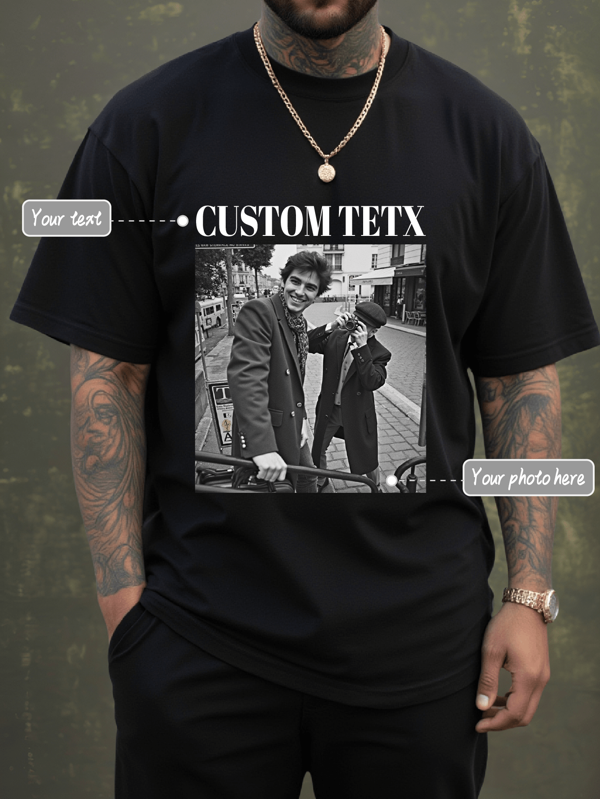 Bedrucktes Große Größen T-Shirt für Herren im europäischen Stil, personalisierte Bild-/Textgestaltung, Herren Große Größenbekleidung Anpassung, locker sitzendes Große Größen Sommer T-Shirt, lade deine Freunde/Selfies/Familie/LOGO/Haustierfotos hoch, Geschenk zu Geburtstag/Vatertag/Valentinstag, Teamuniform/Outdoor-Bekleidung, personalisiertes bedrucktes Herren Oversized T-Shirt mit Rundhalsausschnitt und kurzen Ärmeln, Geschenkidee, Herren Große Größen T-Shirt, individuelle T-Shirt Grafik, lässige Große Größen Sommer Shirts