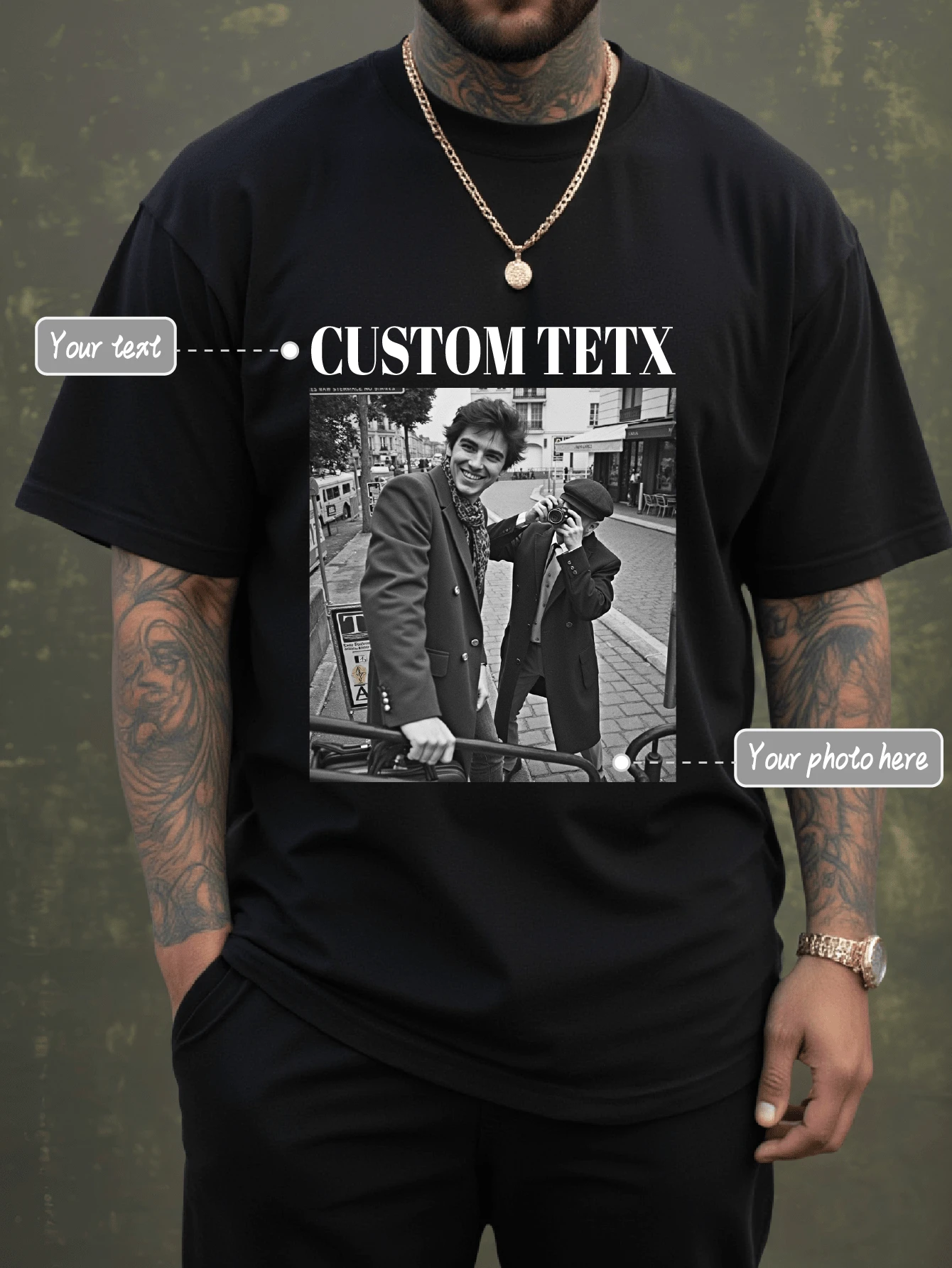 Customized Photo Print Plus Size T-Shirt For Men, Personalized Image/Text Design, Plus Size Menswear Customization, Loose Fit Plus Size Summer T-Shirt, Upload Your Friends/Selfie/Family/LOGO/Pet Photos, Birthday/Father's Day/Valentine's Day Custom, Team Uniform/Outdoor Apparel Custom, Personalized Graphic Crew Neck Plus Size Short Sleeve Loose Fit Men's T-Shirt, Holiday Gift, Birthday Gift Custom, Plus Size Men's T-Shirt, T-Shirt Graphics Custom, Casual Plus Size Summer Tees