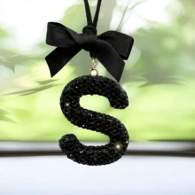 Shiny Letter Hanging Decor With Bow Accent, Fashionable English Letter Charm Decor For Car Rearview Mirror, Your Personalized Accessory - Multicolor - View 13