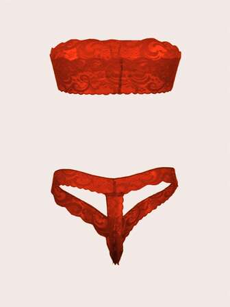 Two Pieces Women's Solid Color Sexy Lace Ultra Short Underwear Lightweight Breathable Fabric