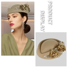 1Pc Felt Turban Hat Pillbox Hats For Women Derby Hat Fascinator Hats With Flower Embellished Elegant Ladies Tea Party Hats Vintage Beret Hat Decorated With Rhinestone Fashion Fedoras Cap For Cosplay Costume Accessories For Wedding Party Women Ladies Gift Sleep Bonnet - A - View 6