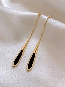 1pair European And American Style Black Tassel Drop Earrings, Fashion Party Luxurious Accessory For Women's Elegant Jewelry - Yellow Gold - View 2