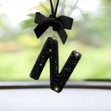 Shiny Letter Hanging Decor With Bow Accent, Fashionable English Letter Charm Decor For Car Rearview Mirror, Your Personalized Accessory - Multicolor - View 21