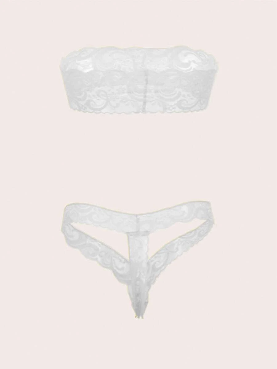 2pcs/Set Women's Solid Color Sexy Lace Ultra-Short Panties, Lightweight Breathable Fabric - White - View 1