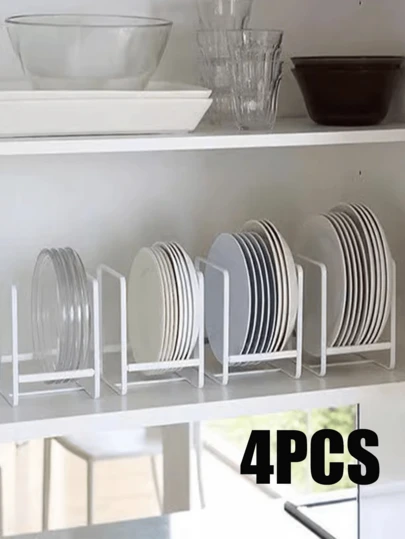 2/4Pieces Metal Dish Organizer, Plate Organizer For Cabinet, Kitchen Storage Cabinet Organizer For Plates, Pots And Pans