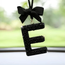 Shiny Letter Hanging Decor With Bow Accent, Fashionable English Letter Charm Decor For Car Rearview Mirror, Your Personalized Accessory - Multicolor - View 15