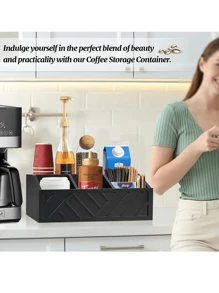 1 pieza Organizador de barra de café de madera rústica, soporte para cápsulas de café de encimera, caja de almacenamiento de sobremesa para café y condimentos de té, accesorio de granja para café, decoración de bar, organización y almacenamiento del hogar, decoración de habitación