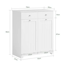 SoBuy BZR33-W Laundry Cabinet With 2 Fold-Out Laundry Bags Laundry Chest Laundry Collector With 2 Drawers Laundry Basket Bathroom Cabinet Bathroom Furniture White W X H X D Approx: 78 X 90 X 38 Cm Home Bathroom Decor Bathroom Organizer Summer Bathroom Accessories - White - View 2