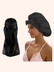 Bonetă din satin, bonetă de mătase pentru dormit, set Durag și bonete asortate cu bonetă cu bandă de cravată pentru păr creț, împletituri, bonetă de somn - Multicolor - Vizualizare 8