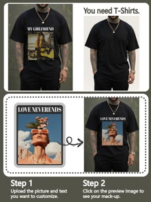 Customized Photo Print Plus Size T-Shirt For Men, Personalized Image/Text Design, Plus Size Menswear Customization, Loose Fit Plus Size Summer T-Shirt, Upload Your Friends/Selfie/Family/LOGO/Pet Photos, Birthday/Father's Day/Valentine's Day Custom, Team Uniform/Outdoor Apparel Custom, Personalized Graphic Crew Neck Plus Size Short Sleeve Loose Fit Men's T-Shirt, Holiday Gift, Birthday Gift Custom, Plus Size Men's T-Shirt, T-Shirt Graphics Custom, Casual Plus Size Summer Tees