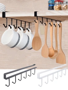 1pc/Organizador multifuncional montado na parede, suporte para canecas de armário de cozinha sem parafusos para xícaras de café e chá, cabide versátil para roupas íntimas e lenços, ganchos de armazenamento fáceis de deslizar e fixar, suporte de ferro durável para pendurar na cozinha e no guarda-roupa, economiza espaço e mantém os itens organizados - Multicolorido - Ver 2