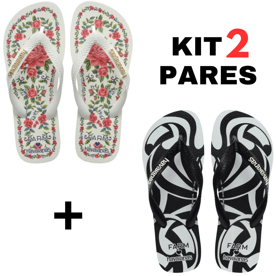 Kit 2 Pairs Of Havaianas Farmete 2025 Tropical Vibes Flip Flops Promotion - 花卉 + 黑白 - 查看 1