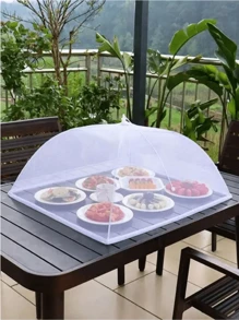 2pcs Foldable White Food Cover Dome, Food Mesh Tent Protector, Reusable Anti-Fly Dustproof Meal Dish Lid For Home Kitchen Outdoor Picnic BBQ Gathering