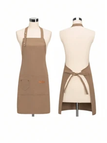 1 Piece Apron Kitchen Chef Apron Multipurpose Adjustable Apron With Pockets Unisex For Cafe, Restaurant, Multipurpose Aprons - Khaki - View 3
