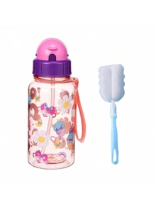 1pc 500ml Cute Cartoon Print Water Bottle With Straw For School Leak Proof & Easy Clean & Carry Handle - Multicolor - View 18