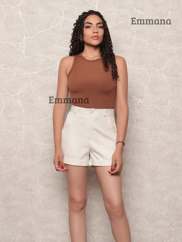 Kit 2 Regatas Canelada Feminina Blusa Básica Camiseta Casual Sem Manga - Bege/Marrom - Visão 8